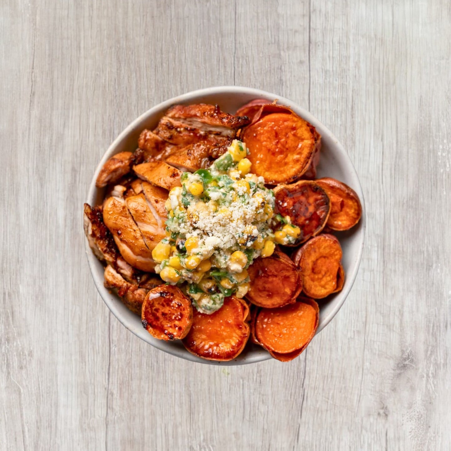 Street Corn Chicken and Sweet Potato Bowls