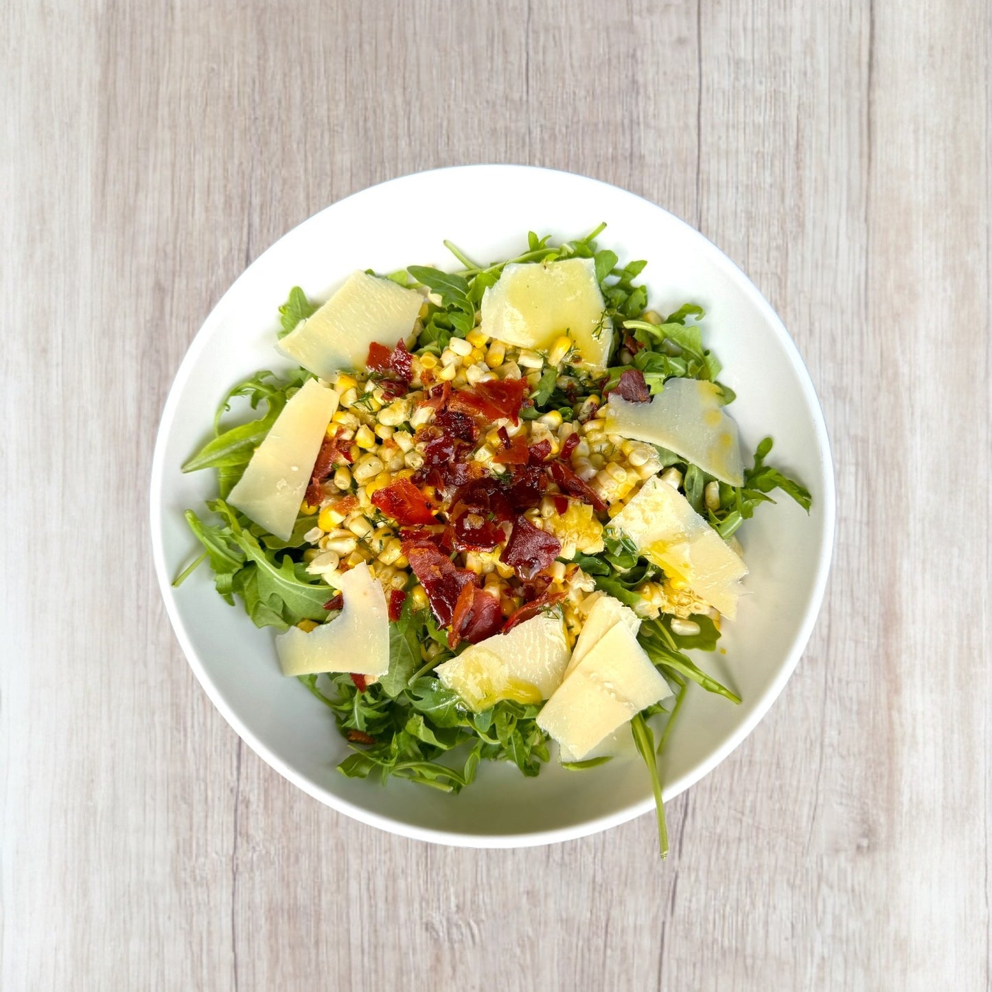 Crispy Prosciutto and Charred Corn Arugula Salad