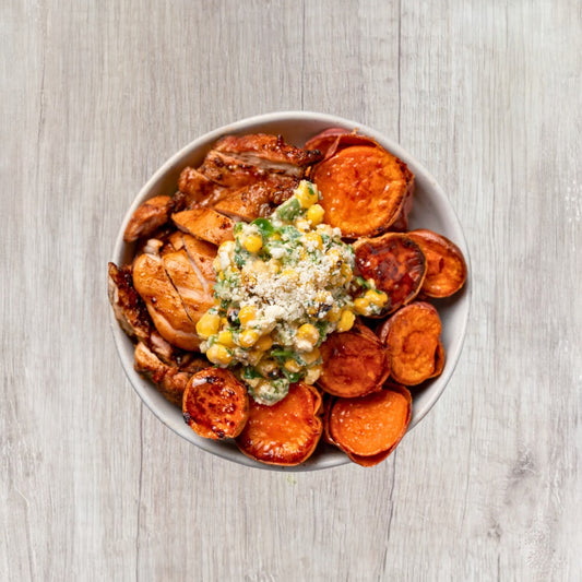 Street Corn Chicken and Sweet Potato Bowls