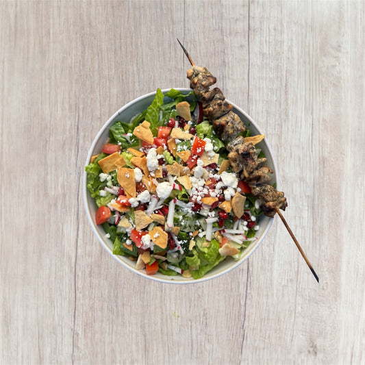 Fattoush Salad with Chicken Skewer