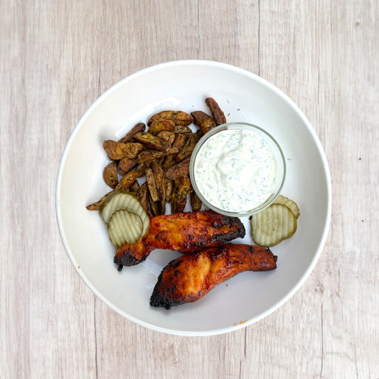 Nashville Hot Chicken Tenders with Dill Pickle Potatoes