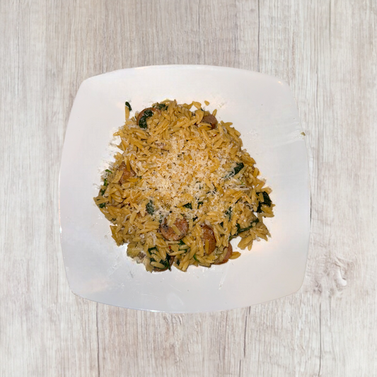 Creamy Chicken Sausage Orzo Skillet